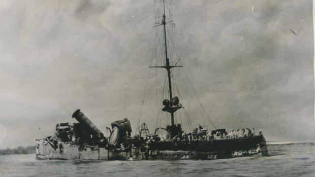 A photo Bean took of wrecked German raider Emden after her encounter with HMAS Sydney near Cocos Island. 