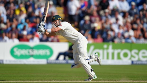 Australia's Shane Watson hits out on day two of the first Ashes Test against England in Cardiff.