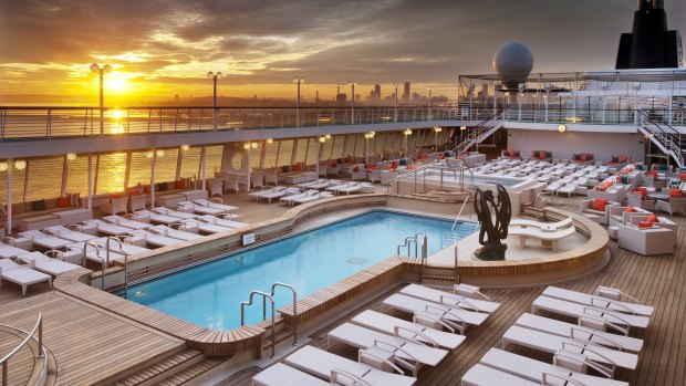 The Crystal Symphony's pool deck sunset.