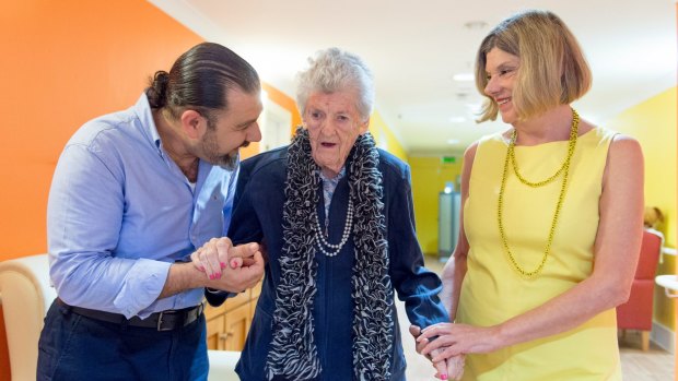 Carer Ahmed Selah with dementia sufferer Sue and daughter Amanda Jackson in an Australia-first dementia program at Mountain View Aged Care Plus centre.