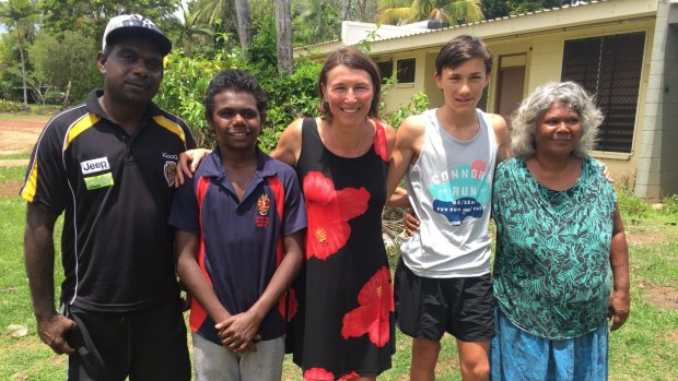 Jordan Bourke (second from left) on Melville Island with his father, Andrew (far left), grandma Josephine (far right), host mother Barbora and her son Jakob.