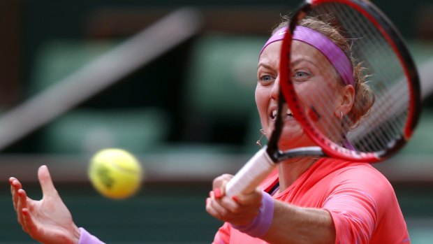 Petra Kvitova of the Czech Republic plays a return to New Zealand's Marina Erakovic.