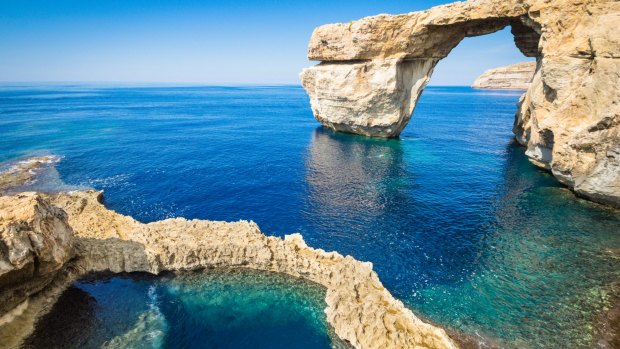 What the world famous Azure Window in Gozo island, Malta looked like before it collapsed.
