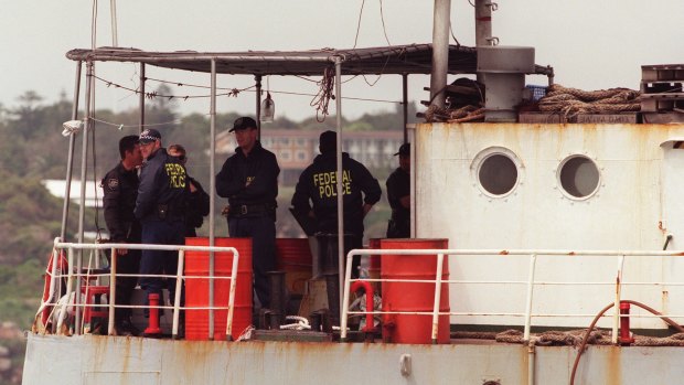 Federal police on board the freighter Uniana. 