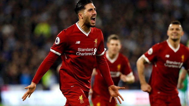 Back to form: Liverpool's Emre Can celebrates scoring his side's first goal.