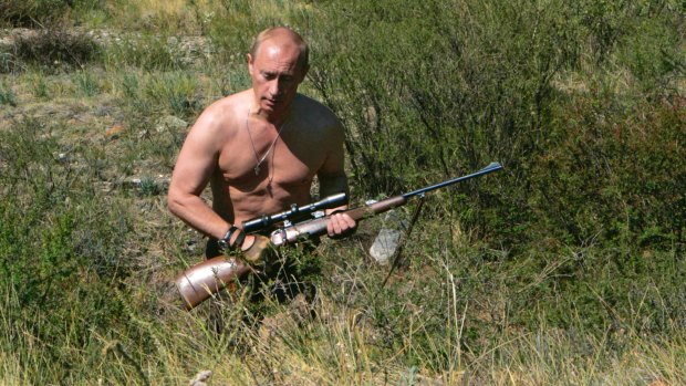 Vladimir Putin in 2010 as he would like to be seen; a man of action.