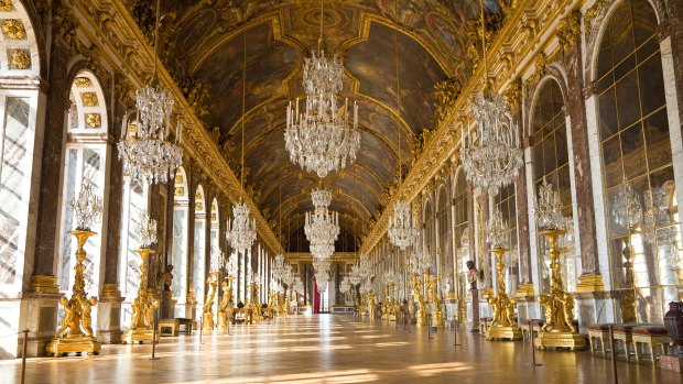 The famed Hall of Mirrors at the Versailles Palace.
