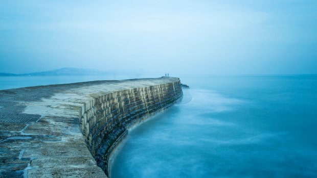 The harbour wall, also known as The Cobb, at Lyme Regis, Dorset.