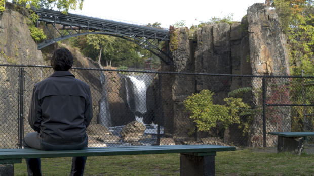 Driver as Paterson contemplates the Passaic Falls in 