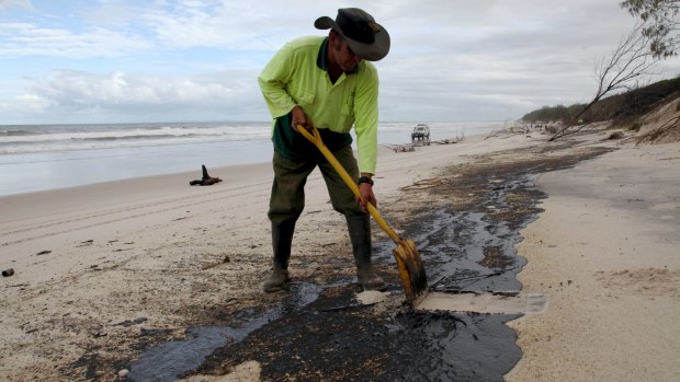 Oil clean-up on Moreton Island and Tangalooma in 2009.