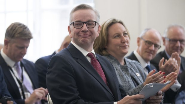 Justice Secretary Michael Gove smiles as he waits to outline his bid for the Conservative Party leadership on July 1.
