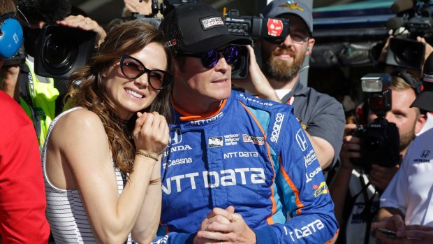 Scott Dixon, of New Zealand, with his wife, Emma, at the Indianapolis Motor Speedway.