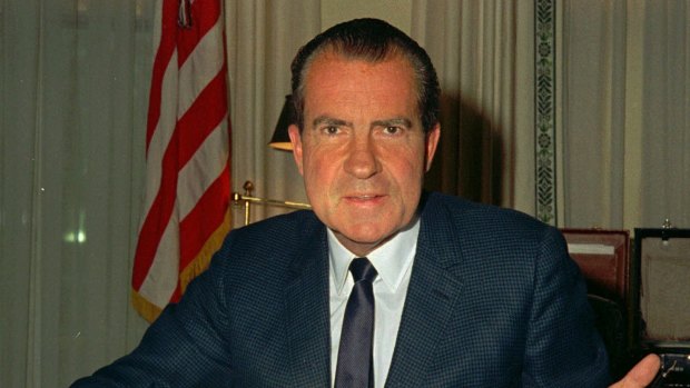 Former US President Richard Nixon in his White House office. He resigned to avoid impeachment.