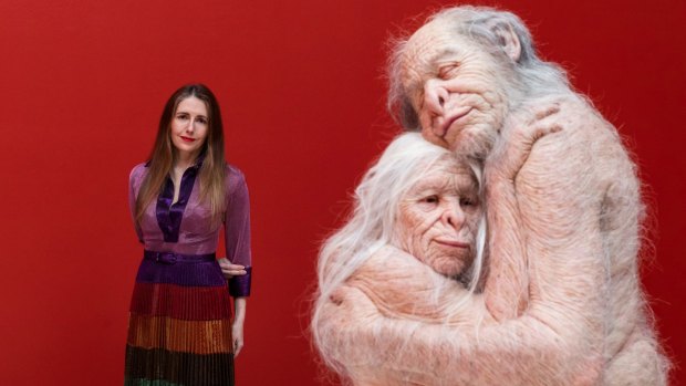 Patricia Piccinini with her new work, Sanctuary, at TarraWarra Museum of Art. ''To see this connection between two older creatures, for me, is really beautiful.''
