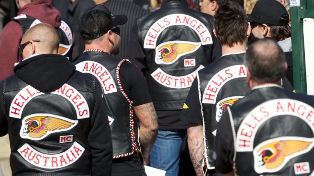 Deemed criminals in Queensland: Hell's Angels at a funeral for a club member. 