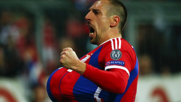 Franck Ribery celebrates after scoring a goal.