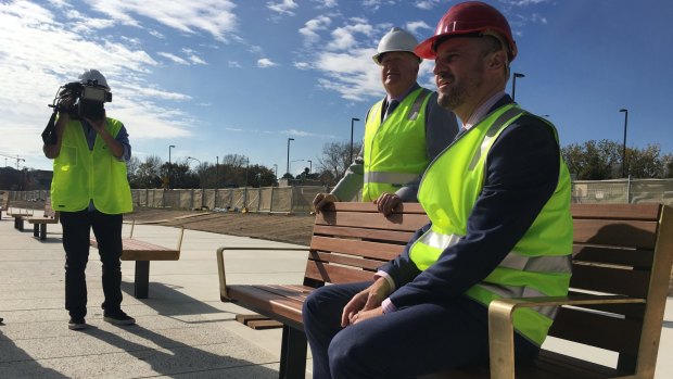 Andrew Barr, with Mick Gentleman, pictured at West Basin, which is now being redeveloped, in May.