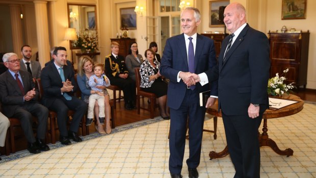 Malcolm Turnbull is sworn in as Prime Minister by Governor-General Sir Peter Cosgrove on September 15. Turnbull has now effectively told Sir Peter that his knighthood is inappropriate in modern Australia.