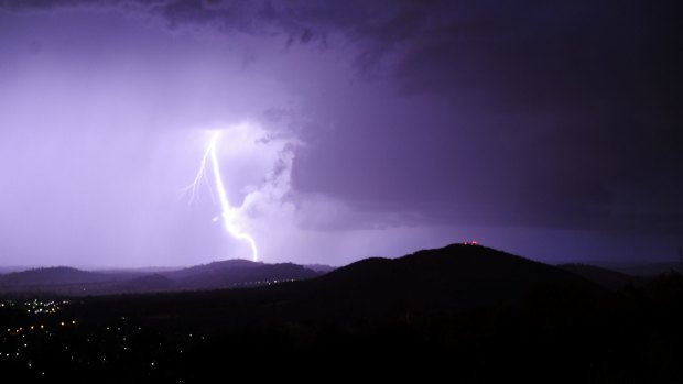 The lightning storm as seen from the top of Mt Ainslie on Monday night.