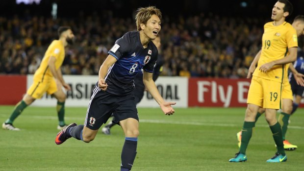 Japan's Genki Haraguchi scored against the Socceroos in Melbourne last year.