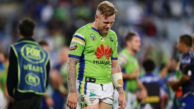 Blake Austin shows his dejection after the Raiders' loss to the Bulldogs.
