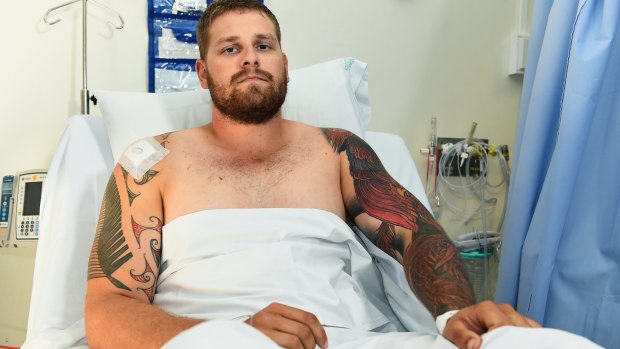 Steen Locke recovers at The Alfred hospital after being stabbed multiple times during an unprovoked attack in St Kilda.