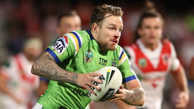 The Raiders' Blake Austin looks for an opening against the Dragons on Thursday night.