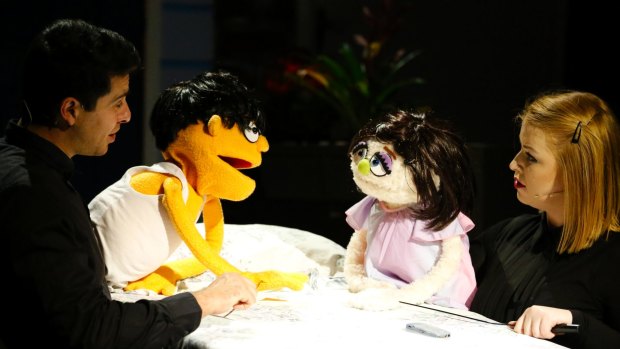 Nick Valois as Princeton and Emma McCormack as Kate Monster in <i>Avenue Q.</i> 