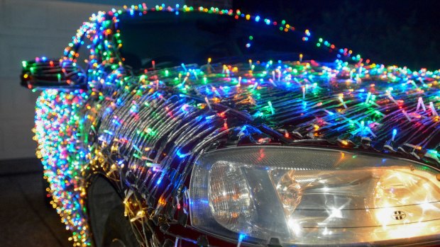Jordan Wallace's Holden Astra has been transformed into a mobile Christmas display