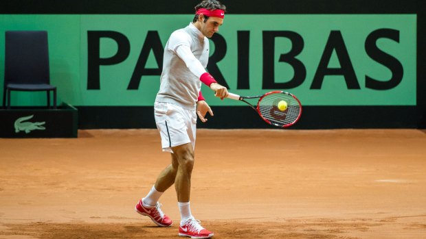 Back in training: Roger Federer.