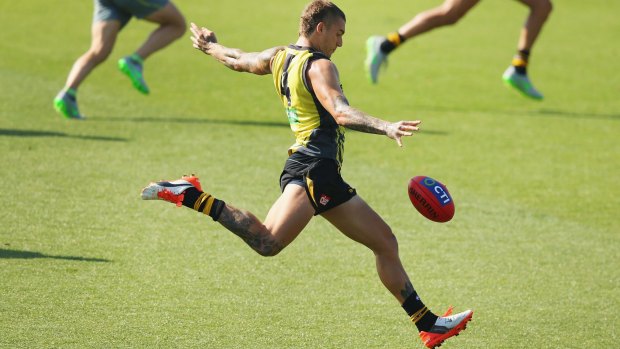 In form: Dustin Martin in action in the Tigers' last intra-club match.