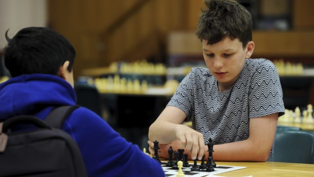 Henry Slater-Jones, 12, of Brisbane, is competing in the Australian Junior Chess Championships at Canberra Boys Grammar
School. 