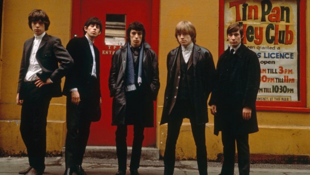 The Rolling Stones outside the Tin Pan Alley Club in London, 1963. From left to right: Mick Jagger, Keith Richards, Bill Wyman, Brian Jones and Charlie Watts. 