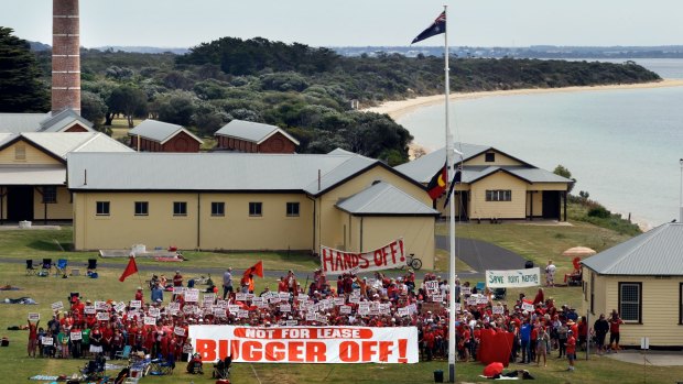 Protesters at Point Nepean last year objecting to the proposal to develop the quarantine station site.