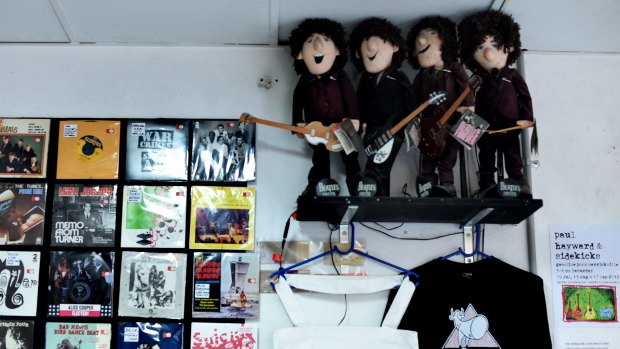 Beatles dolls and other merchandise on show at Egg Records.  