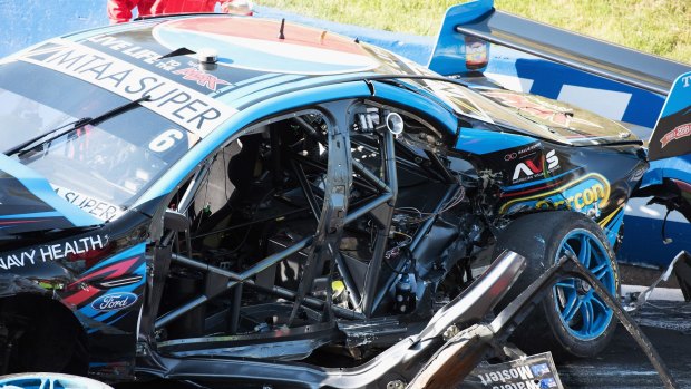 Chaz Mostert's car after he crashed out during qualifying.