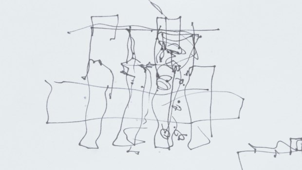 Stroke of genius: The quick sketch that arhitect Frank Gehry drew of the proposed UTS building in Ultimo.