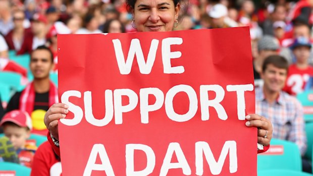 Red and white love: Adam Goodes has been a fan favourite at the Swans for years.