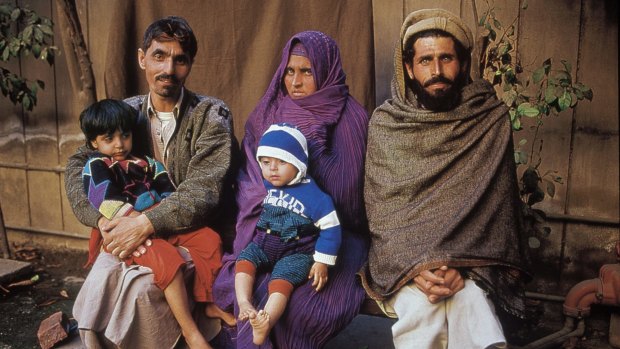 Sharbat Gula with her family in 2002. 