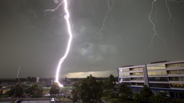 Thunderstruck: A lightning strike at Lexington Drive, Bella Vista, on Friday.