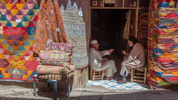 A carpet shop in Marrakesh, Morocco.