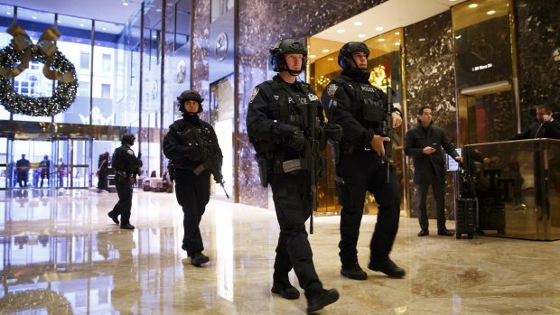 Armed New York City Police Department officers at Trump Tower.