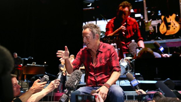 Bruce Springsteen talks with the media pre-show at Perth Arena.
