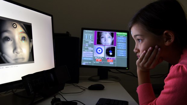 Eye-tracking technology is used to track Keira Yen's reading.
