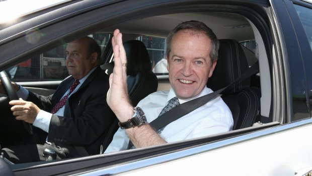 Opposition Leader Bill Shorten departs Sydney Markets on Friday.