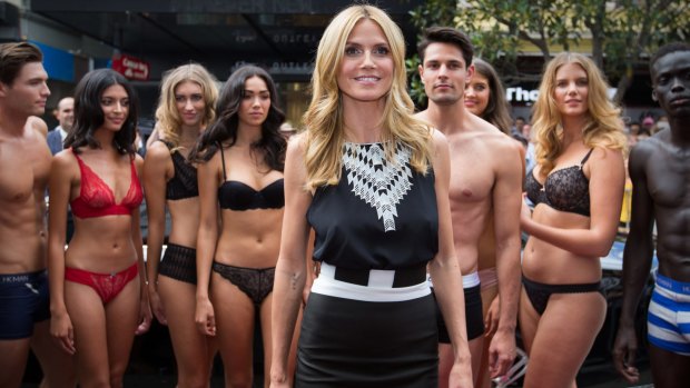 Heidi Klum arrived in the Bourke Street Mall with racy models.