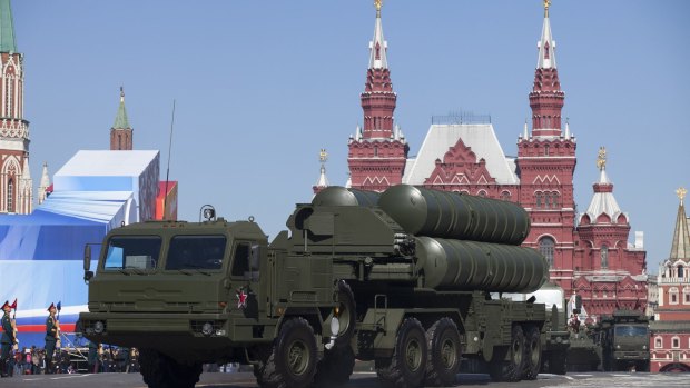 Russia has robust missile capabilities as well. A Russian S-400 air defence missile system seen during a military parade in Red Square.