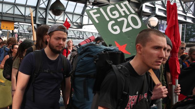 G20 protesters arrive in Hamburg.