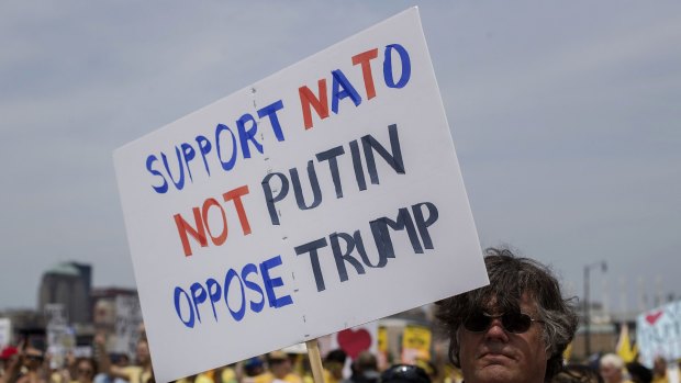 A protester during a demonstration at the Republican National Convention in Cleveland, Ohio, in July.