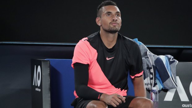 Valiant effort: Nick Kyrgios after his defeat in round four at the 2018 Australian Open.